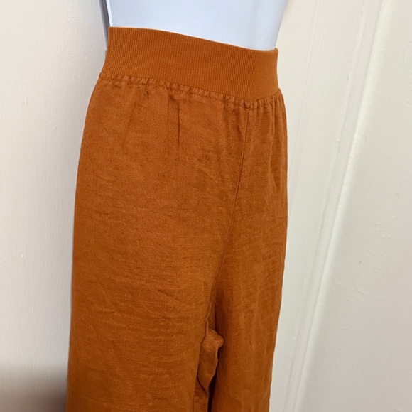 Three Dots Rust Orange Wide Leg Linen Pants - Picture 4 of 16